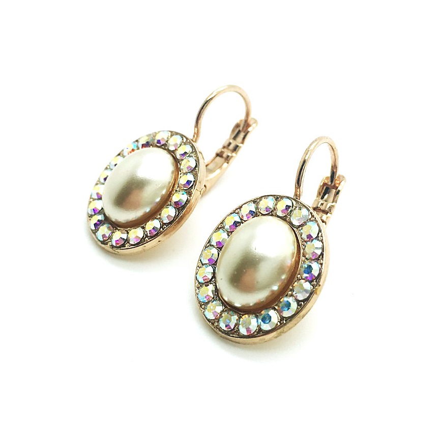 E-1130-1AB-139-RG6 (3) Mariana Earrings Shimmering Cream Pearl & AB Swarovski Crystals My Treasures Coll. - Image 1