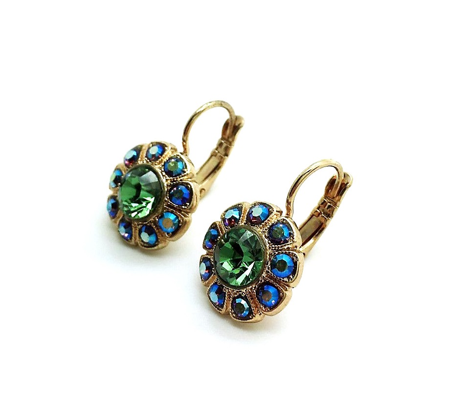 E-1131-00625-RG6 (1) Earrings By Mariana Woman Floral Emerald and AB Swarovski Crystals - Image 1