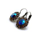 Mariana Earrings Flower Shape Sapphire & Smoked Topaz Swarovski Crystals My Treasures Coll. - Image 2