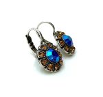 Mariana Earrings Flower Shape Sapphire & Smoked Topaz Swarovski Crystals My Treasures Coll. - Image 3