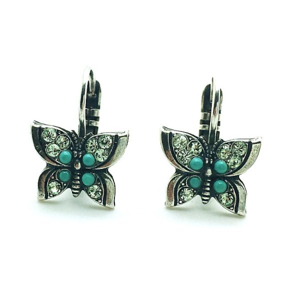 Mariana Earrings Butterfly Shaped Turquoise & Peridot Austrian Crystals Caribbean Life Coll.