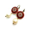 Mariana Earrings Dangling Pearl Mineral & Multi Color Swarovski Crystals Caribbean Life Coll. - Image 3