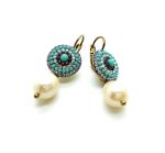 Earrings By Mariana Woman Drop Pearl Mineral and Purple Swarovski Crystals - Image 3