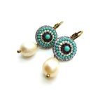 Earrings By Mariana Woman Drop Pearl Mineral and Purple Swarovski Crystals - Image 2