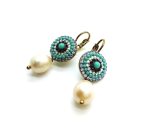 Earrings By Mariana Woman Drop Pearl Mineral and Purple Swarovski Crystals