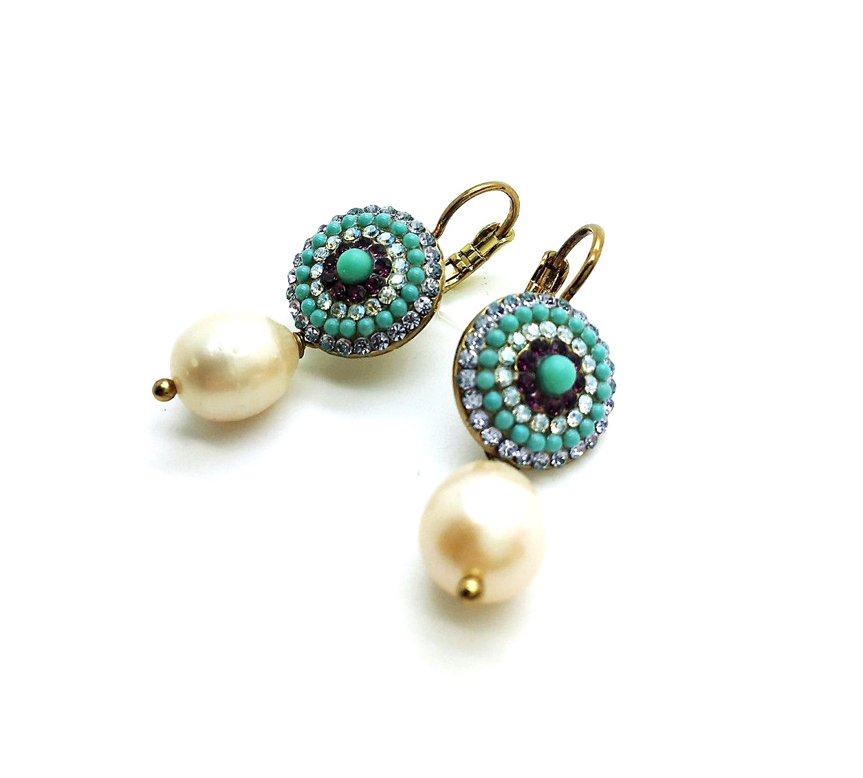 E-1193H-M1107-EG6 (3) Earrings By Mariana Woman Drop Pearl Mineral and Purple Swarovski Crystals - Image 1