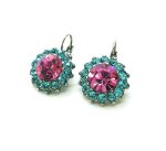 Earrings By Mariana Woman Flower Fuchsia and Aquamarine Swarovski Crystals - Image 2