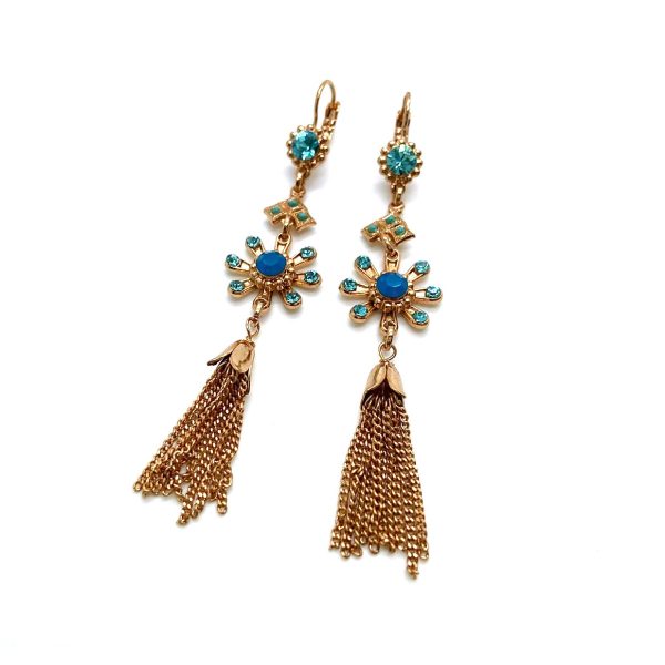 Mariana Earrings Dangling Floral Tassel Blues Swarovski Crystals Zambezi Africa Coll.
