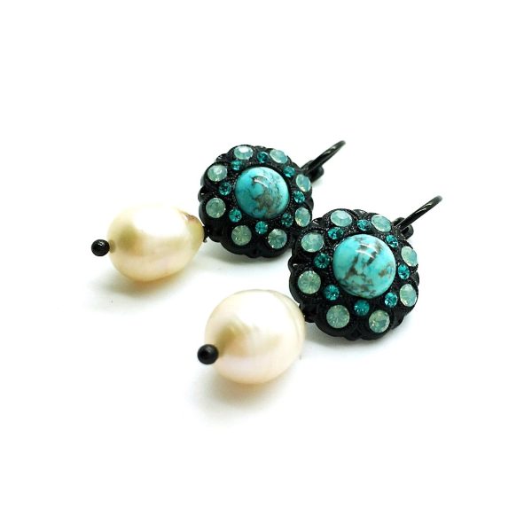 Earrings By Mariana Woman Turquoise and Pearl Minerals and Swarovski Crystals
