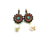 Earrings By Mariana Woman Floral Pearl Mineral and Hyacinth Swarovski Crystals - Image 2