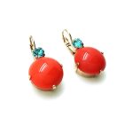Earrings By Mariana Woman Adorable Coral and Light Turquoise Swarovski Crystals - Image 2