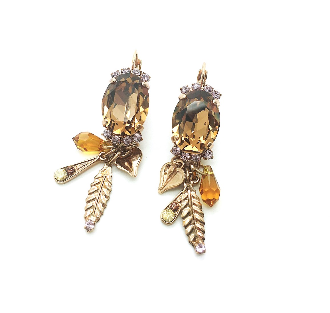 E-1522-1-1018-RG6 (1) Mariana Earrings Dangling Lt Topaz, Amber & Lt Amethyst Swarovski Crystals Inspiration Coll. - Image 1