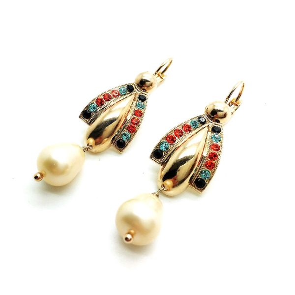 Mariana Earrings Fashionable Pearl Mineral & Multi Color Austrian Crystals Caribbean Life Coll.