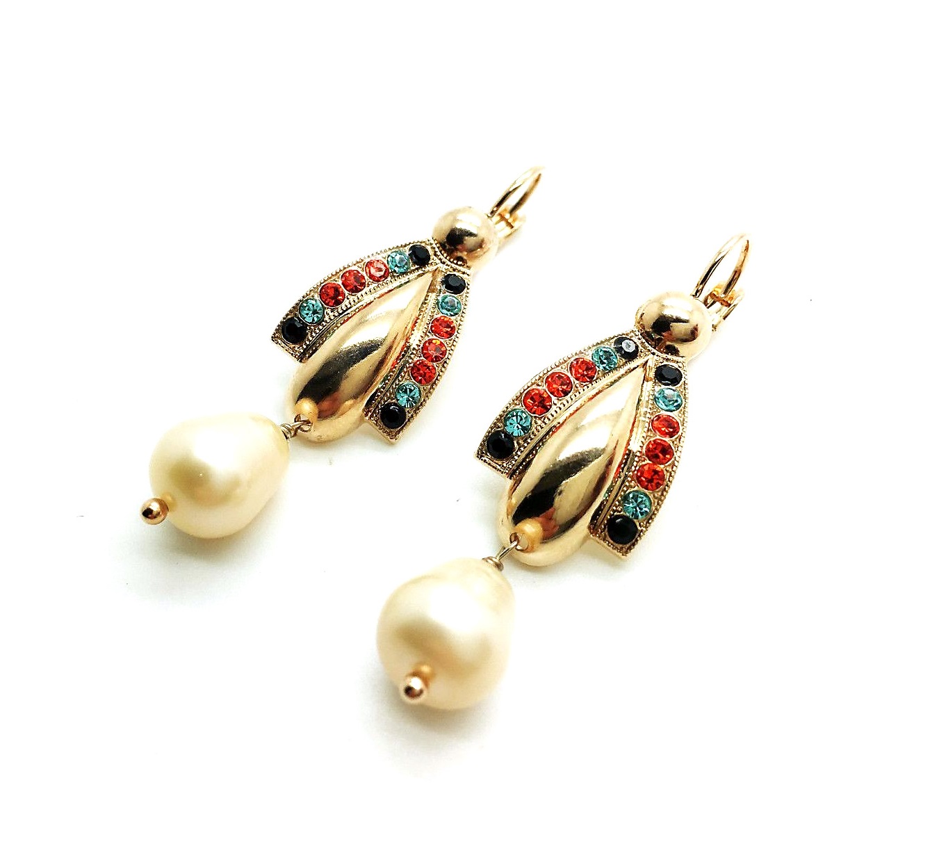E-1556-M1104-RG6 (3) Mariana Earrings Fashionable Pearl Mineral & Multi Color Austrian Crystals Caribbean Life Coll. - Image 1