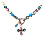 Mariana Necklace Cross Shape Beaded Multi Color Swarovski Crystals Inspiration Coll.
