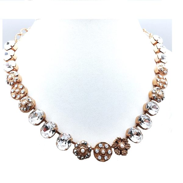 Mariana Necklace Brilliant Pearl & Clear Swarovski Crystals Gardenia East Meets West Coll.
