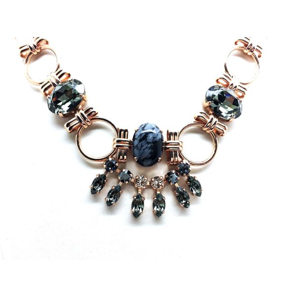 Mariana Necklace Elegant Obsidian Mineral & Blacks Swarovski Crystal Luxury Nirvana Coll.