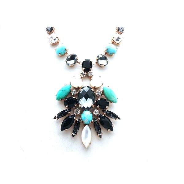 Mariana Necklace Turq Mineral, Blacks & Whites Swarovski Crystals Africa Coll.