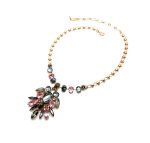 Mariana Necklace Chandelier Obsidian Mineral, Blk & Pink Swarovski Crystals Inspiration Coll. - Image 3