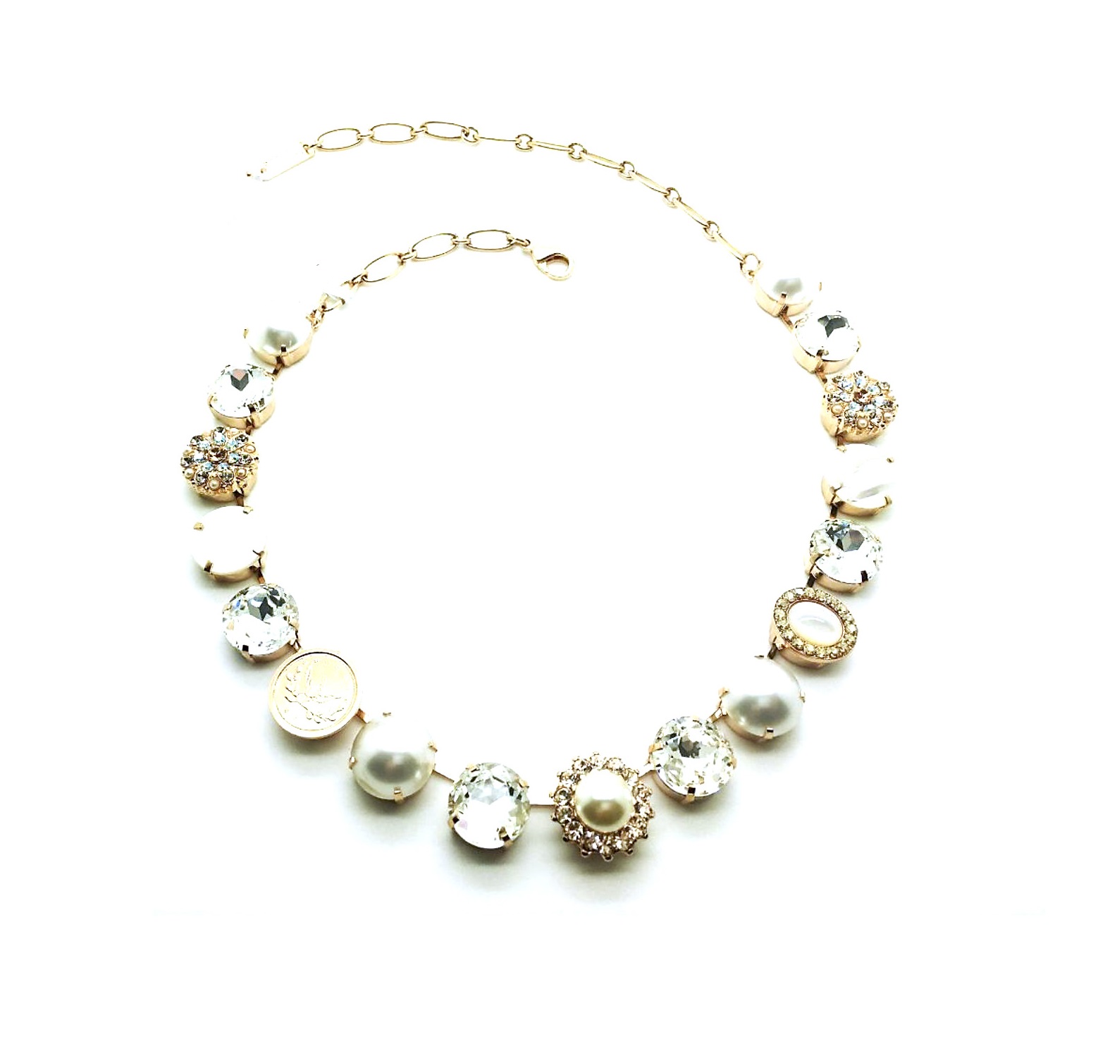 N-3195-2-M39111-RG (2) Mariana Necklace Shimmering White Turq, Pearl Mineral & Clear Swarovski Crystals My Treasures Coll. - Image 1