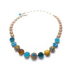 Mariana Necklace Yellow Jasper Mineral & Multi Color Austrian Crystals East Meets West Coll.
