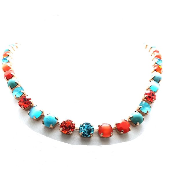 Mariana Necklace Colorful Turq Mineral, Blues & Oranges Swarovski Crystals Africa Coll.