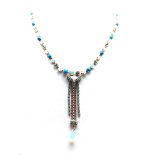 Mariana Necklace Vertical Turquoise Mineral & Greens Austrian Crystals Caribbean Life Coll. - Image 2