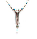 Mariana Necklace Vertical Turquoise Mineral & Greens Austrian Crystals Caribbean Life Coll.