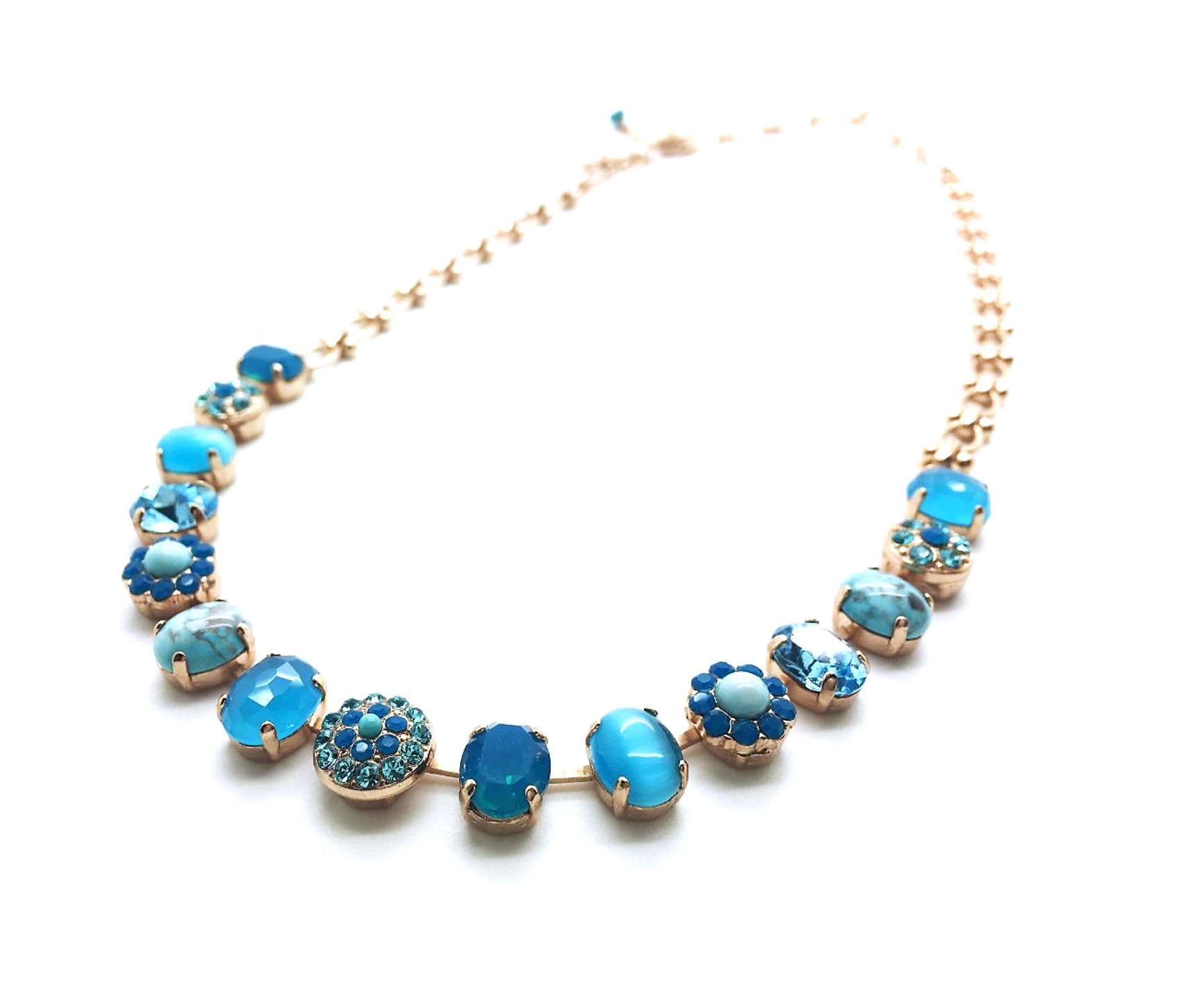 N-3416-2-M1082-RG (1) Mariana Necklace Precious Turq Mineral & Blues Swarovski Crystals Zambezi Africa Coll. - Image 1