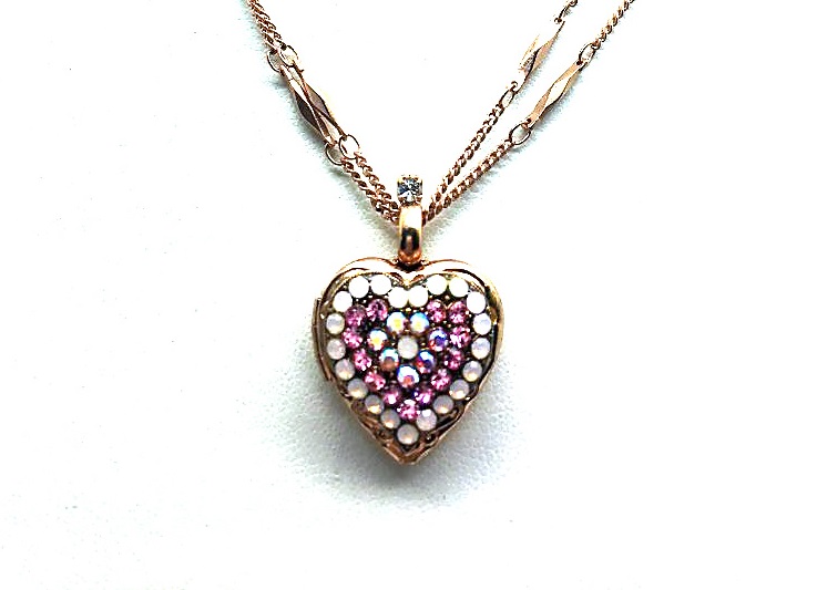 N-5007-223-RG (3) Mariana Necklace Pendant Heart Shaped Lt Rose, White Opal & AB Swarovski Crystals My Treasures Coll. - Image 1