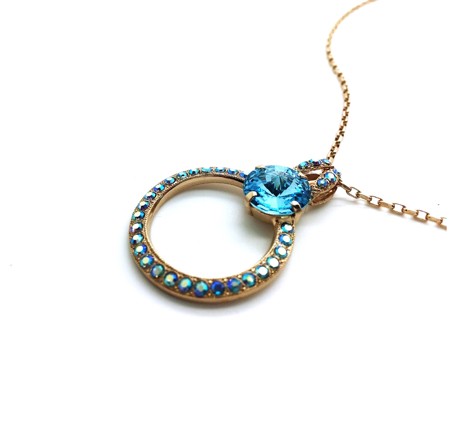 N-5030-2-202-RG (2) Mariana Necklace Pendant Fab Aquamarine & AB Swarovski Crystals My Treasures Coll. - Image 1