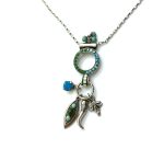 Necklace Pendant By Mariana Woman Fern Green and Opal Swarovski Crystals