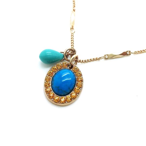 Mariana Necklace Pendant Timeless Turquoise Mineral & Amber Austrian Crystals East Meets West Coll.