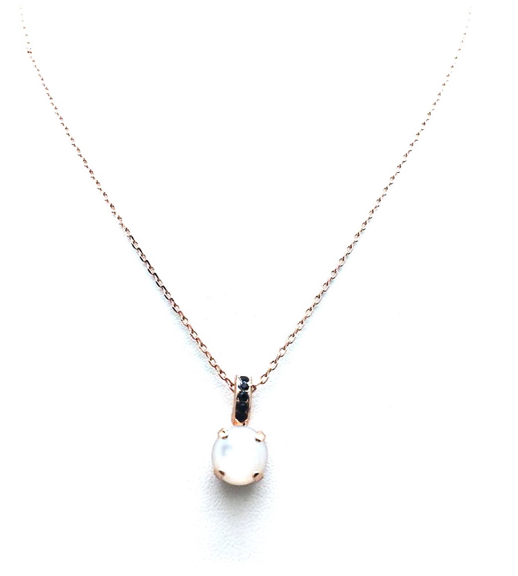 N-5062-M1081-RG (1) Mariana Necklace Pendant Cute White Shell Mineral & Jet Swarovski Crystal Africa Coll. - Image 1