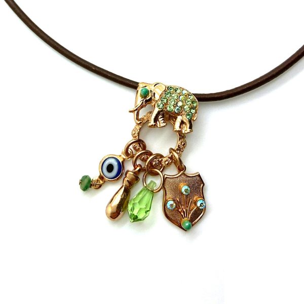 Mariana Necklace Pendant Elephant Shaped & Greens Swarovski Crystals Silk Road Coll.