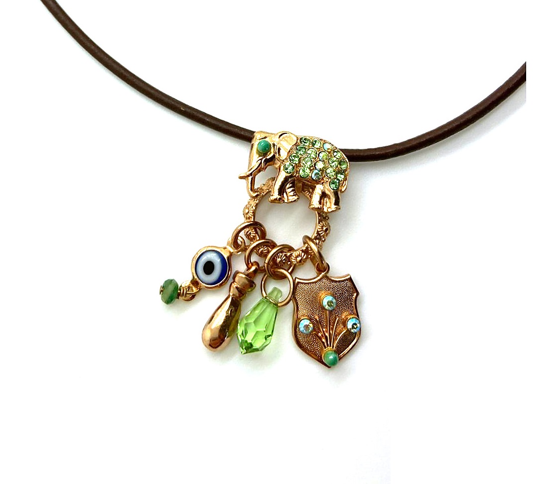 N-5078-5-1043-RG (3) Mariana Necklace Pendant Elephant Shaped & Greens Swarovski Crystals Silk Road Coll. - Image 1