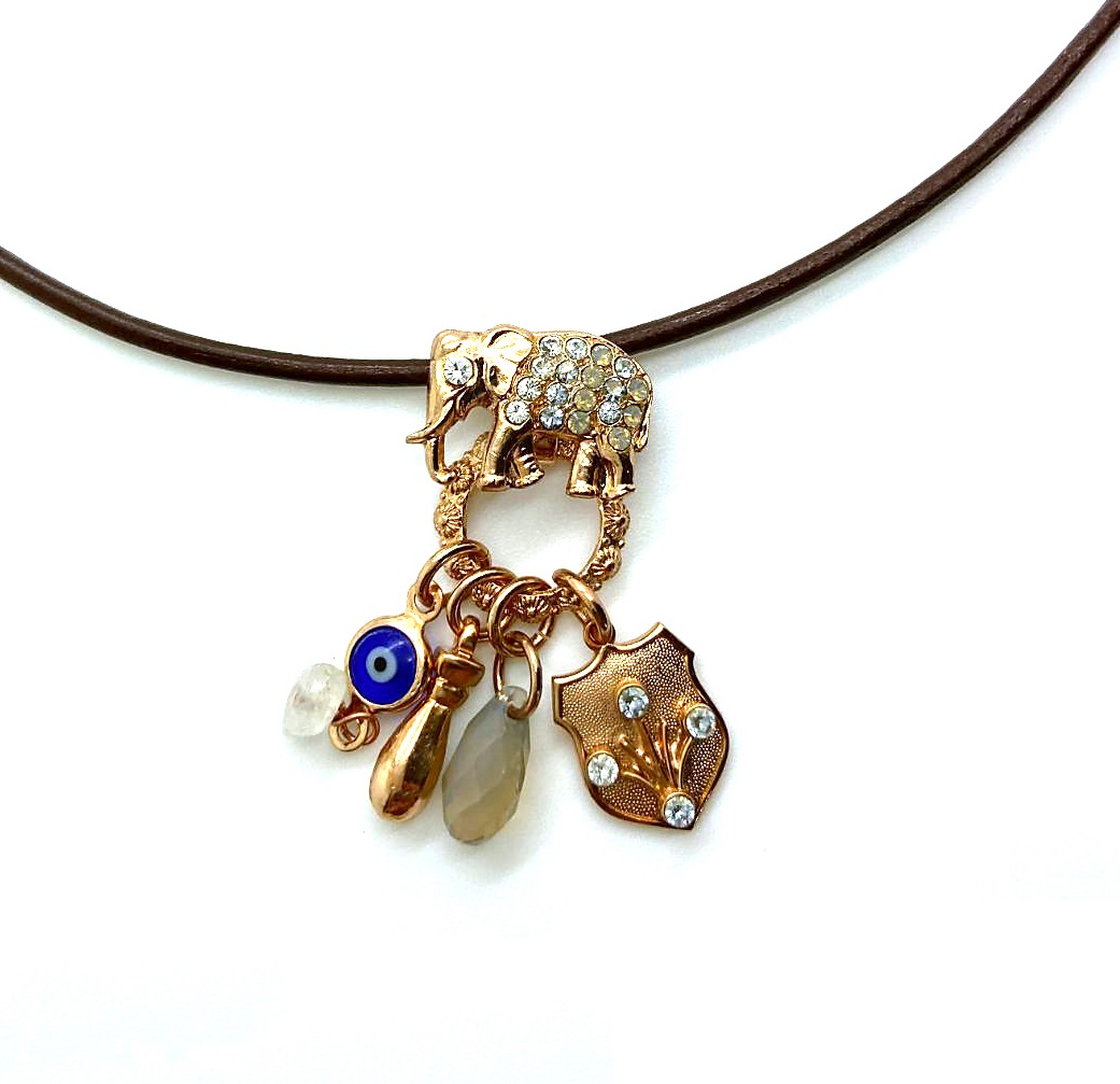 N-5078-5-1049-RG (3) Mariana Necklace Pendant Elephant Shaped & Whites Austrian Crystals Silk Road Coll. - Image 1