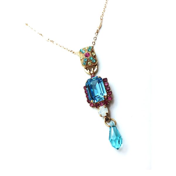 Mariana Necklace Pendant Timeless Pinks & Blues Swarovski Crystals Cocktail  Hour Coll.