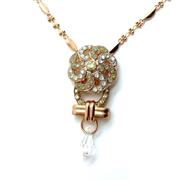 Necklace Pendant By Mariana Nirvana Coll. Floral Beaded Greens & Whites Austrian Crystals