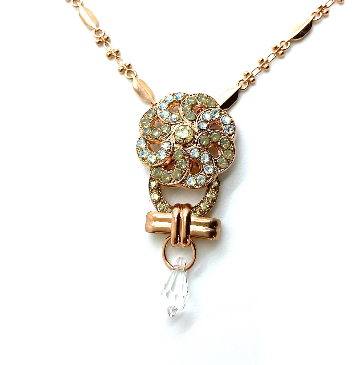 N-5083-1-1028-RG (3) Necklace Pendant By Mariana Nirvana Coll. Floral Beaded Greens & Whites Austrian Crystals - Image 1