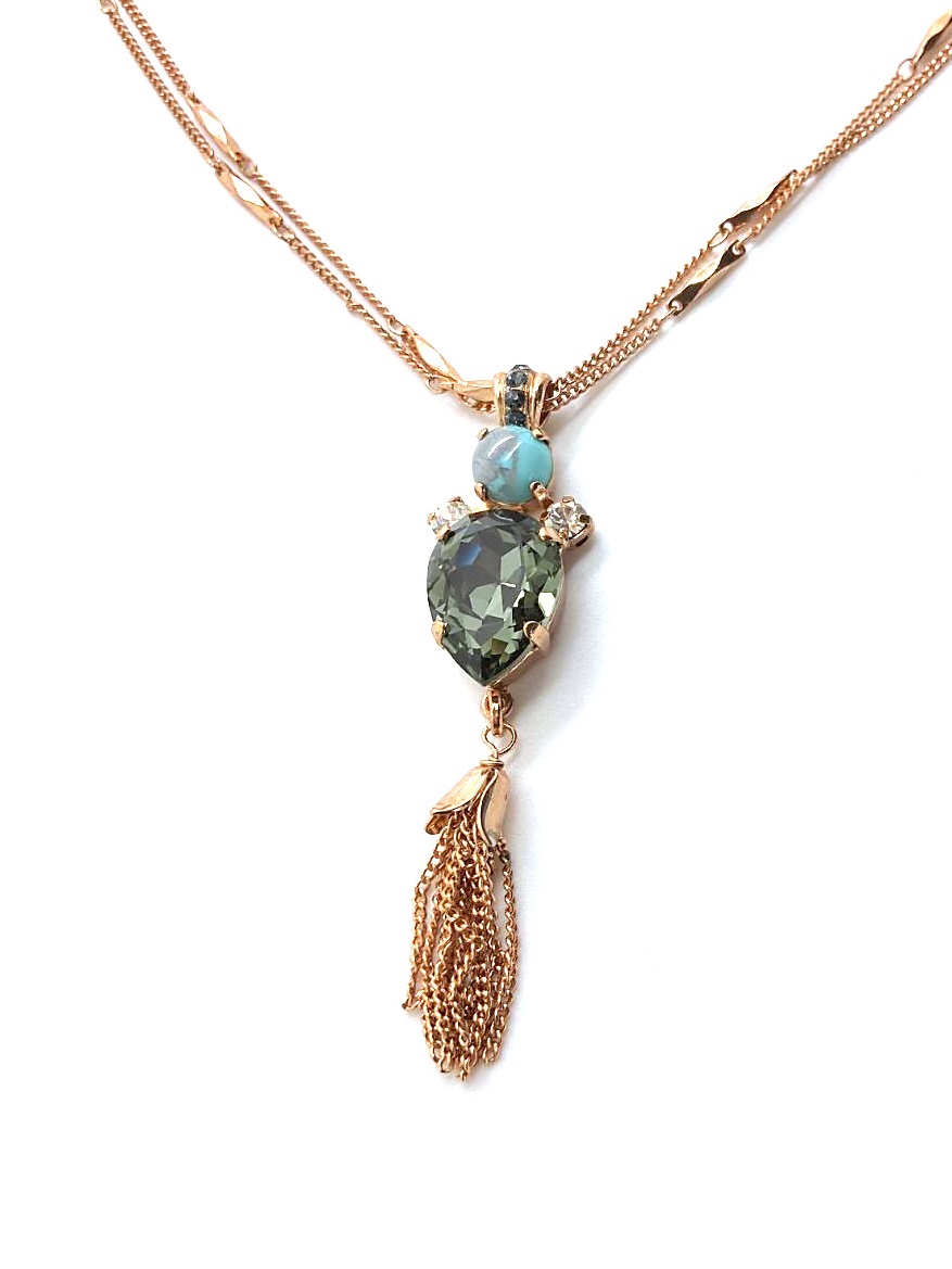 N-5098-6-M1081-RG (2) Mariana Necklace Pendant Turq Mineral, Clear & Blk Dia Swarovski Crystals Africa Coll. - Image 1