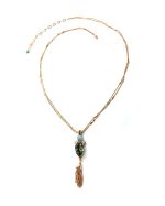 Mariana Necklace Pendant Turq Mineral, Clear & Blk Dia Swarovski Crystals Africa Coll. - Image 2