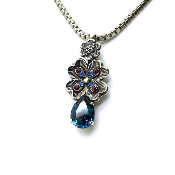 Mariana Necklace Pendant Floral Purple & Blue Swarovski Crystals Paradise Coll.