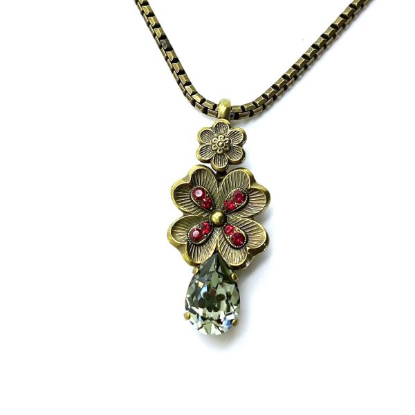 Mariana Necklace Pendant Floral Ruby & Black Diamond Swarovski Crystals Paradise Coll.