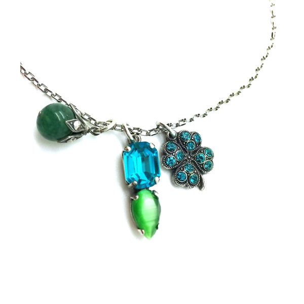 Mariana Necklace Pendant Green Aventurine Mineral & Blues Swarovski Crystals Cocktail Hour Coll.