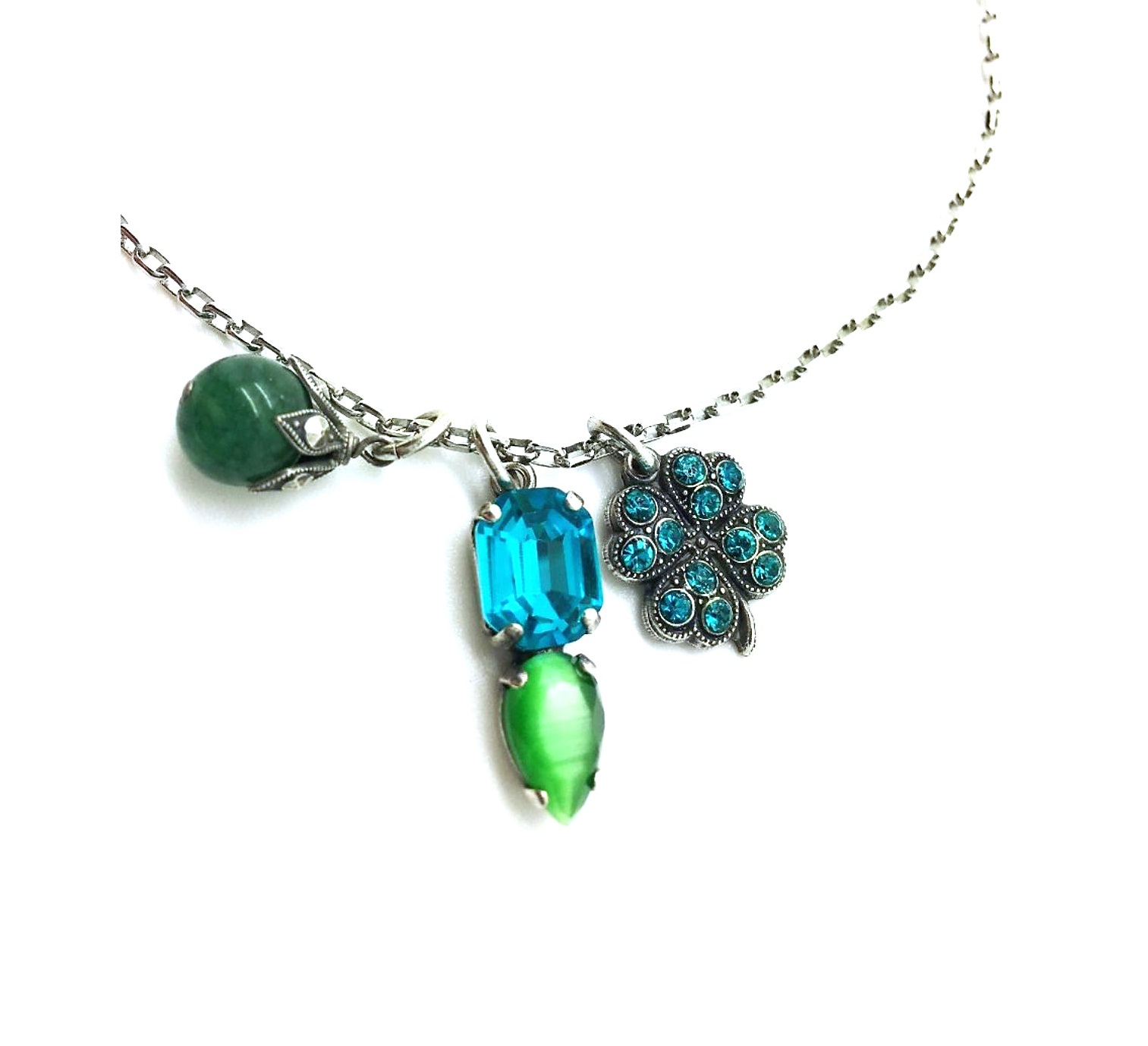 N-5144-1-M1066-SP (3) Mariana Necklace Pendant Green Aventurine Mineral & Blues Swarovski Crystals Cocktail Hour Coll. - Image 1