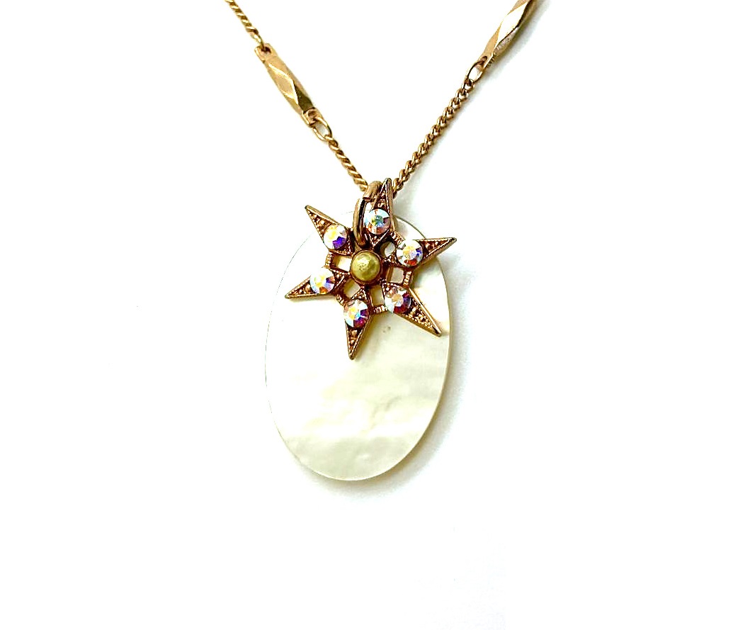 N-5152-M1201-RG (3) Mariana Necklace Pendant Glitzy Shell Mineral & AB Swarovski Crystal Ambrosia Coll. - Image 1