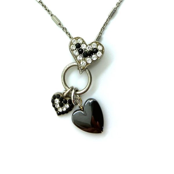 Mariana Necklace Pendant Triple Heart Black & Clear Austrian Crystals Sweet Summer Coll.