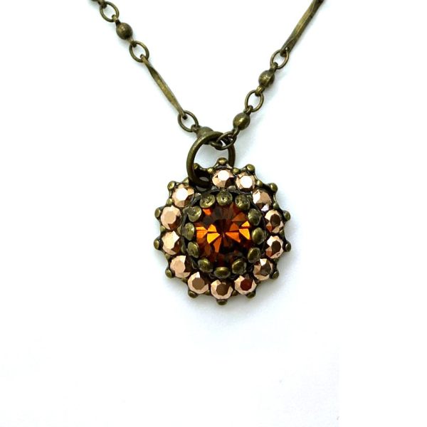 Mariana Necklace Pendant Stunning Smoked Topaz & Aurum Swarovski Crystals Nostalgia Coll.