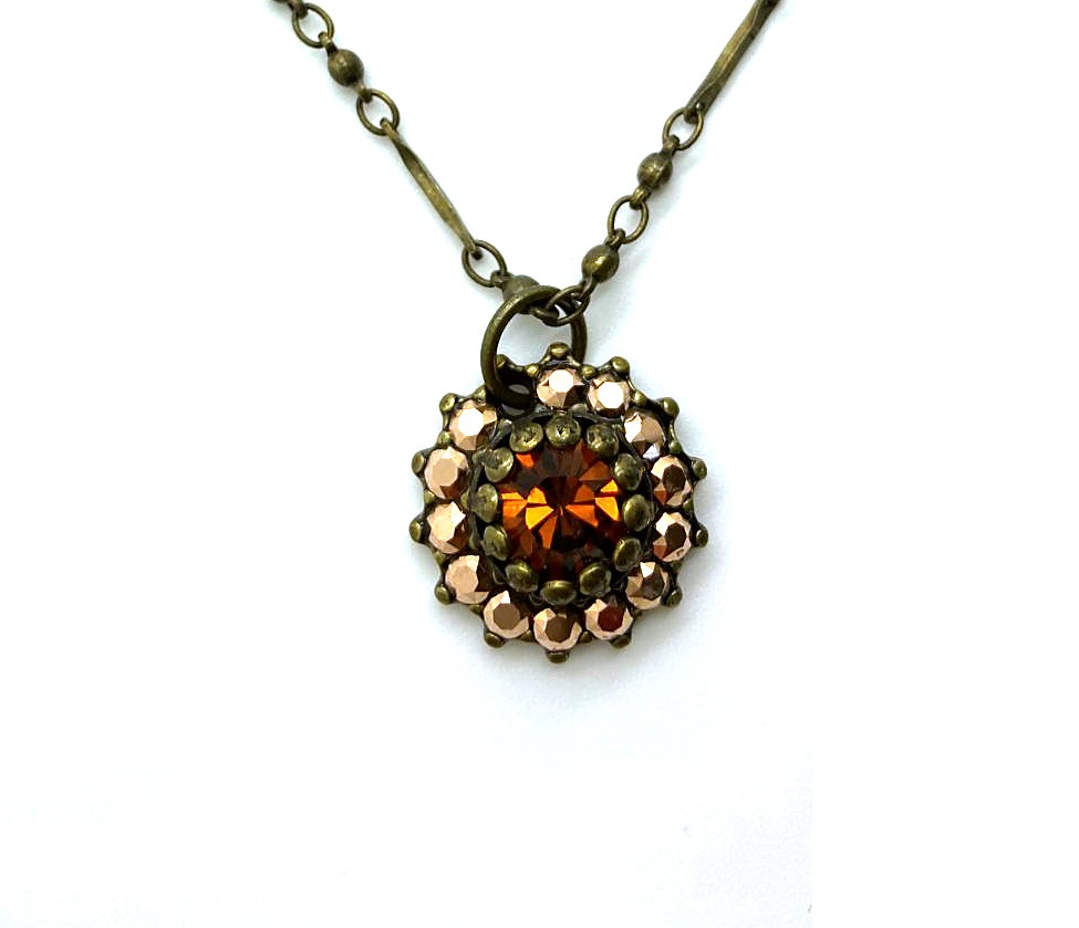 N-5163-1013-EG (3) Mariana Necklace Pendant Stunning Smoked Topaz & Aurum Swarovski Crystals Nostalgia Coll. - Image 1